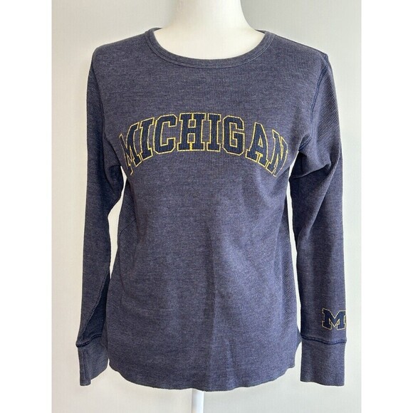 Michigan Wolverines Waffle Knit Thermal Long Sleeve Blue Men’s Small - Picture 1 of 8